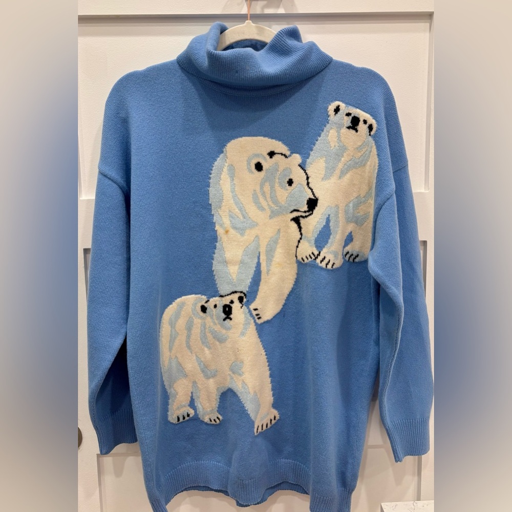 ESCADA Light Blue Polar Bear Sweater Wool Blend Size M